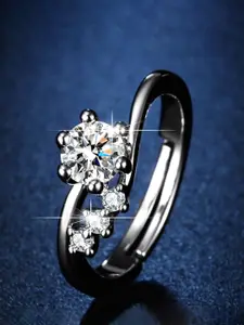 Designs & You Silver-Plated American Diamond Studded Adjustable Finger Ring