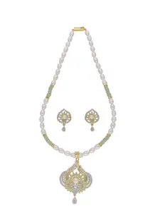 Sri Jagdamba Pearls Dealer Gold-Plated Stone Studded & Beaded Necklace & Earring