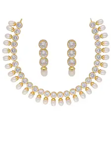Sri Jagdamba Pearls Dealer Gold-Plated Stone Studded & Beaded Necklace & Earring Set