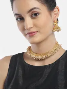 Anouk Gold-Plated Off-White Beaded Necklace & Earring