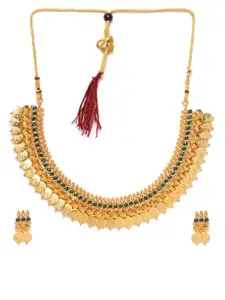 Anouk Gold-Plated & Green Beaded Temple Necklace & Earrings