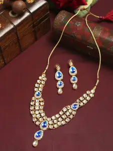 Anouk Gold-Plated& Blue Stone Studded Necklace & Earrings