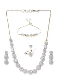 Anouk Gold-Plated White AD-Studded Necklace & Earrings