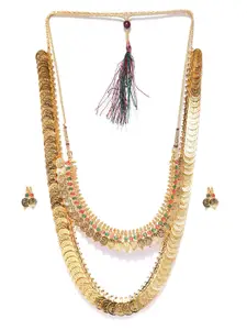 Anouk Gold-Plated Red & Green Stone Studded Necklace & Earrings