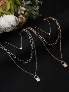 DressBerry Set of 2 Gold-Plated & Silver-Plated Minimal Layered Necklaces