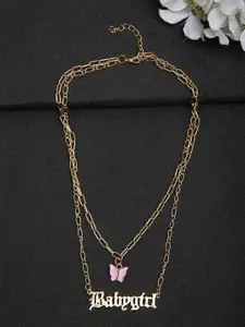 DressBerry Gold-Plated Gold-Toned & Pink Layered Necklace