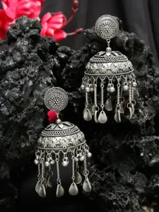 Sangria Silver-Plated Beaded Jhumka Earrings