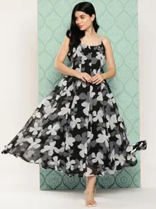 Varanga Floral Print Georgette A-Line Maxi Dress