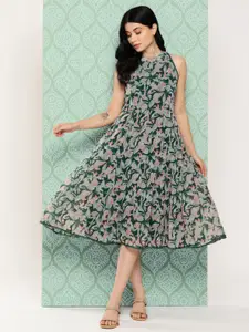 Varanga Floral Print Georgette A-Line Midi Dress