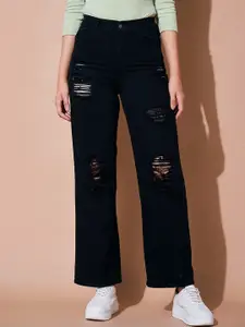SASSAFRAS BASICS Women Straight Fit High-Rise Mildly Distressed Jeans