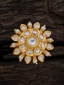 Kushal's Fashion Jewellery White Kundan Finger Ring