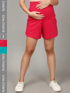 The Mom Store Women Pack Of 2 High-Rise Maternity Shorts