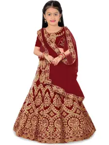 Kedar Fab Girls Embroidered Thread Work Semi-Stitched Lehenga & Unstitched Blouse With