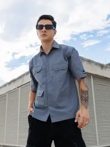 UNRL Pure Cotton Solid Relaxed Fit Casual Shirt