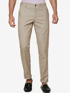 JADE BLUE Men Self Design Slim Fit Pure Cotton Trousers