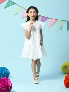 Biba Girls Self Designed Tiered Cap Sleeves A-Line Dress