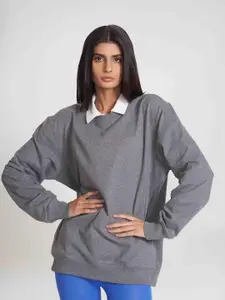 Bonkers Corner Grey Melange Round Neck Long Sleeves Cotton Sweatshirt