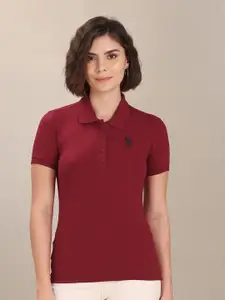U.S. Polo Assn. Women Polo Collar Slim Fit Cotton T-Shirt