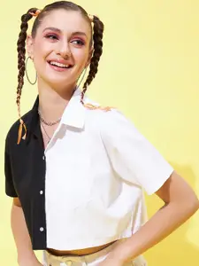 CHIMPAAANZEE Relaxed Monochrome Cropped Cotton Casual Shirt