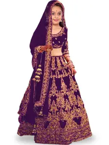Kedar Fab Girls Embroidered Semi-Stitched Lehenga & Unstitched Blouse With