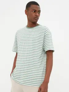 Trendyol Striped Drop Shoulder Sleeves Pure Cotton T-shirt