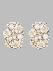 Globus Gold-Plated Floral Stone Studded & Beaded Studs Earrings