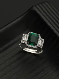 Saraf RS Jewellery Silver-Plated AD-Studded Ring