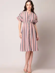 FabAlley Pink Striped Georgette Shirt Dress