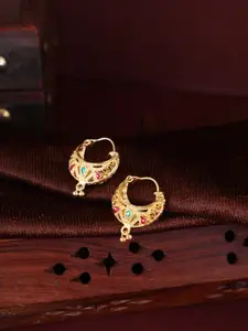 MEENAZ Gold-Plating Meenakari Floral Hoop Earrings