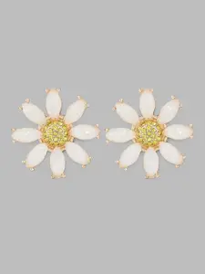 Globus Gold-Toned And White Gold-Plated Stone-Studded Floral Shaped Studs Earrings