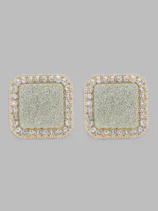Globus Gold-Toned And Green Gold-Plated Stone-Studded Square Studs Earrings