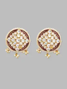 Globus Gold-Toned And Red Gold-Plated Kundan-Studded Circular Studs Earrings