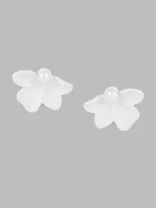 Globus White Floral Studs Earrings