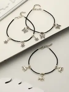 Saraf RS Jewellery Set Of 3 Silver-Plated Stone-Studded  Anklet