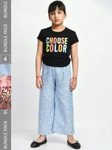 IndiWeaves Girls Pack of 4 Digital Floral Printed Lounge Pants