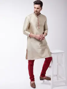 VASTRAMAY Woven Design Silk Blend Kurta With Churidar