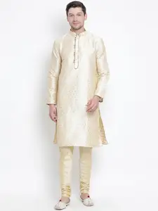 VASTRAMAY Mandarin Collar Woven Design Kurta With Churidar