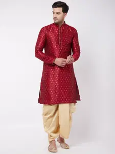 VASTRAMAY Woven Design Mandarin Collar Straight Kurta With Dhotipants