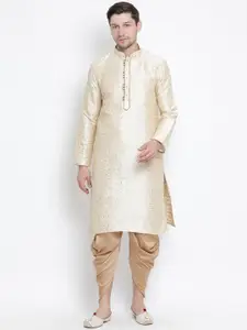 VASTRAMAY Woven Design Mandarin Collar Straight Kurta With Dhotipants