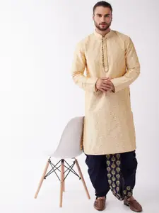 VASTRAMAY Woven Design Mandarin Collar Straight Kurta With Dhotipants