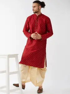 VASTRAMAY Men Woven-Design Straight Kurta With Dhotipant