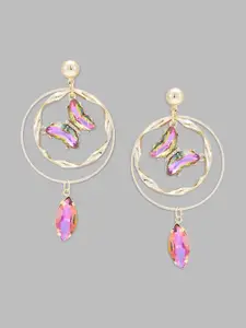 Globus Gold-Toned And Pink Gold-Plated Stone-Studded Drop Earrings
