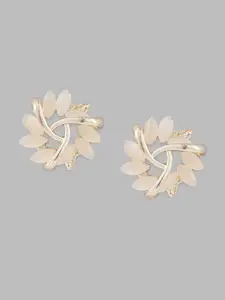 Globus Gold-Toned Gold-Plated Stone-Studded Floral Shape Studs Earrings