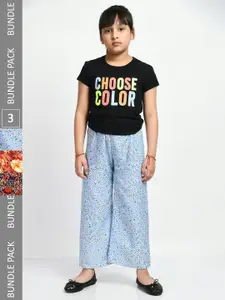 IndiWeaves Girls Pack of 3 Floral Printed Lounge Pants
