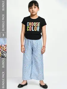 IndiWeaves Girls Pack of 3 Floral Printed Lounge Pants