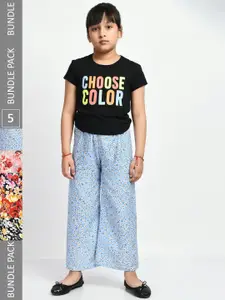 IndiWeaves Girls Pack of 5 Digital Floral Printed Crepe Lounge Pant