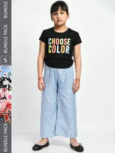 IndiWeaves Girls Pack of 5 Floral Printed Lounge Pants