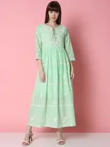 Indifusion Floral Embroidered Cotton Fit & Flare Maxi Dress