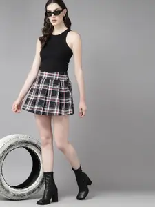 Roadster Checked A-Line Cotton Mini Skirt