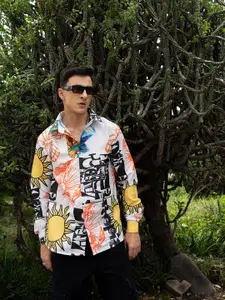 UNRL Relaxed Printed Cuban Collar Casual Shirt